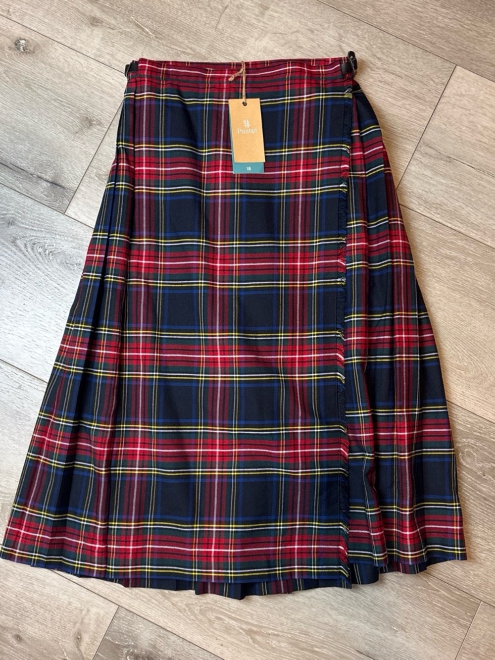 Pastels Red & Navy Plaid Pleated Wrap Skirt